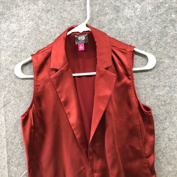 Vince Camuto Satin Vest Jacket Womens XS Sleeveless Tie Waist Top Copper - Picture 3 of 9